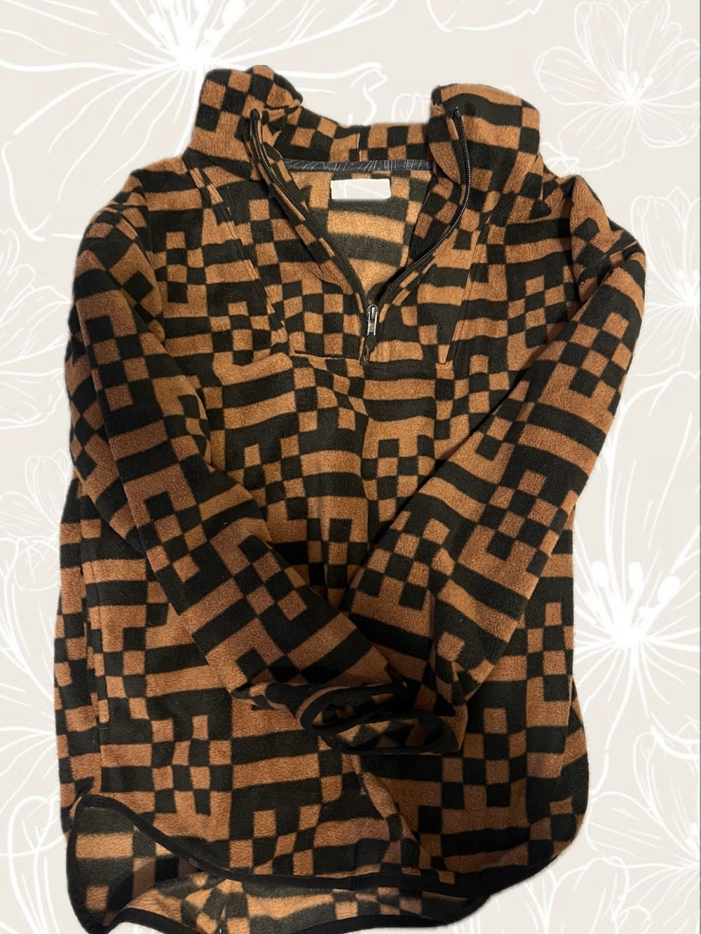 Women’s Quarter-Zip Checkerboard Sweater - Black & Brown